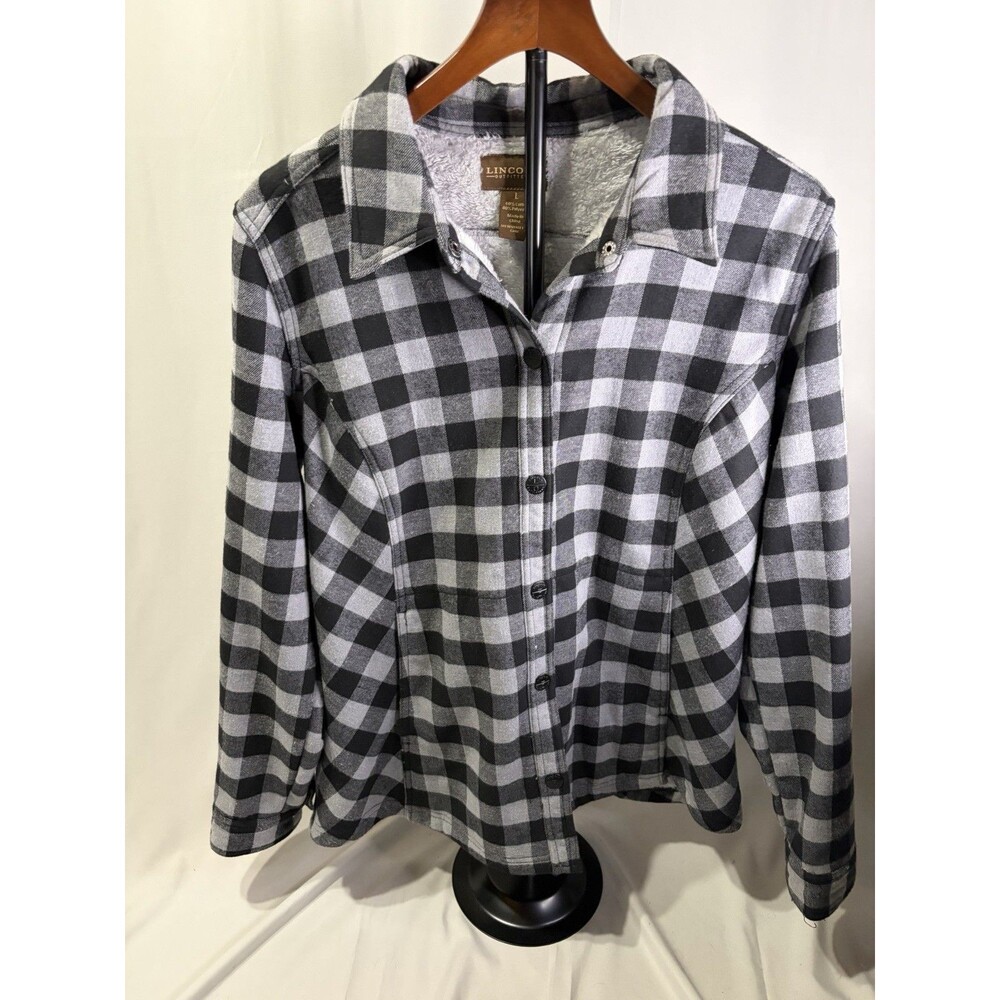 Lincoln Outfitters Sherpa Lined Shacket Black/Gray Plaid Flannel Women’s Large